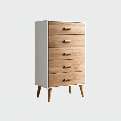 Schubladenschrank 80x40x120 cm - weiß/natur - moderner Stil mit 5 Schubladen