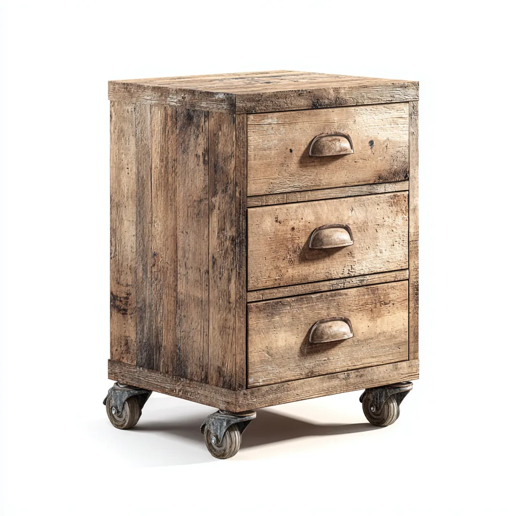 Aktenschrank aus Massivholz 45x40x70 cm - natur - mit drei Schubladen und Rollen im Landhausstil-Spaceova