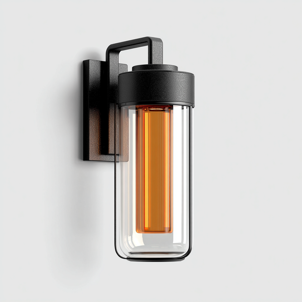 Wandleuchte 18x20x32 cm - schwarz/orange - Zylindrischer Glasschirm im modernen Stil mit Aluminiumgehäuse für Außenbereich-Spaceova