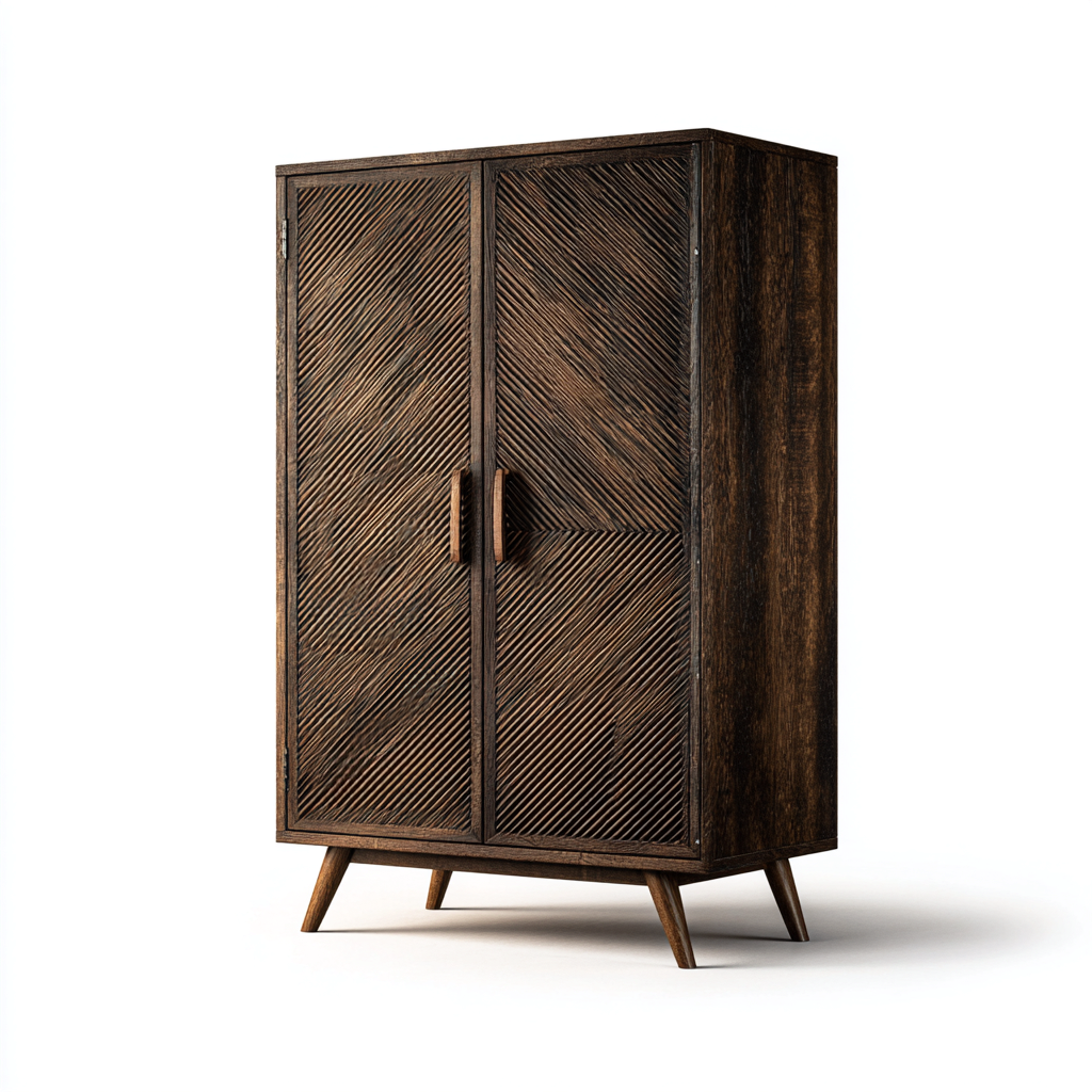 Kleiderschrank Holz 100x50x180 cm - dunkelbraun - Retro-Stil mit Rillenfront und Massivholzbeinen-Spaceova