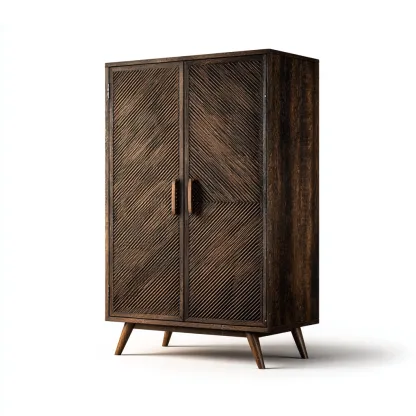 Kleiderschrank Holz 100x50x180 cm - dunkelbraun - Retro-Stil mit Rillenfront und Massivholzbeinen-Spaceova