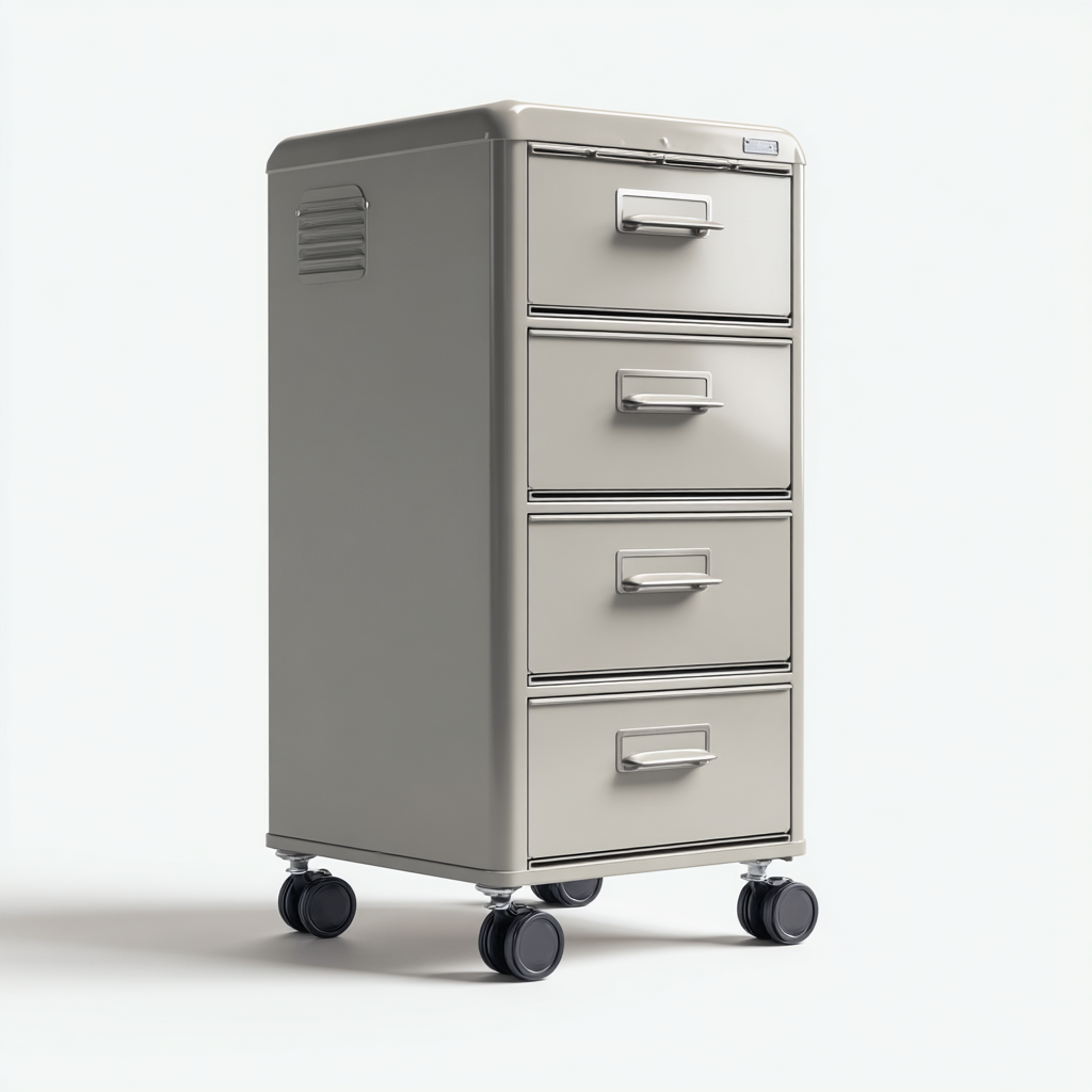 Aktenschrank aus Metall 40x45x95 cm - grau - mit vier Schubladen und Rollen im modernen Design-Spaceova