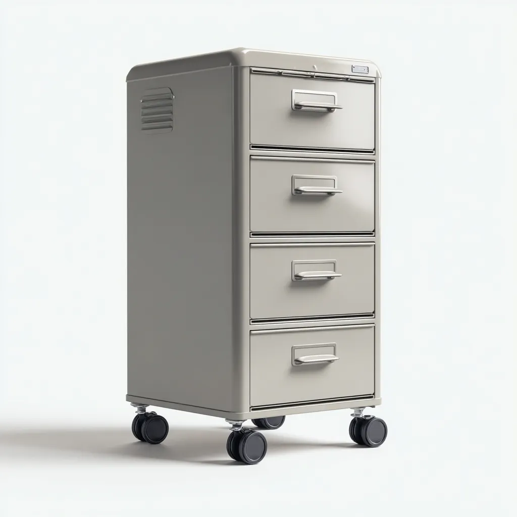 Aktenschrank aus Metall 40x45x95 cm - grau - mit vier Schubladen und Rollen im modernen Design-Spaceova