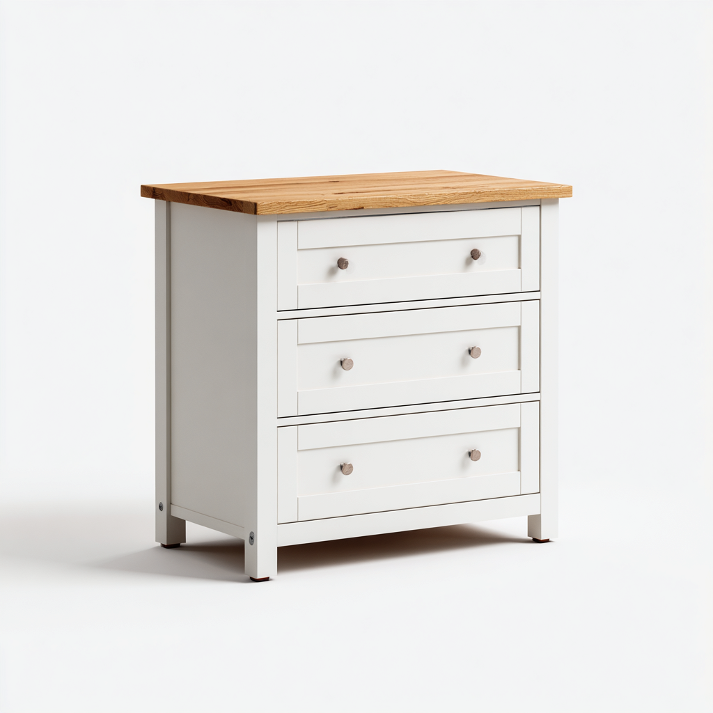 Schubladenschrank 80x40x85 cm - weiß und eichenfarben - moderner Stil mit 3 Schubladen