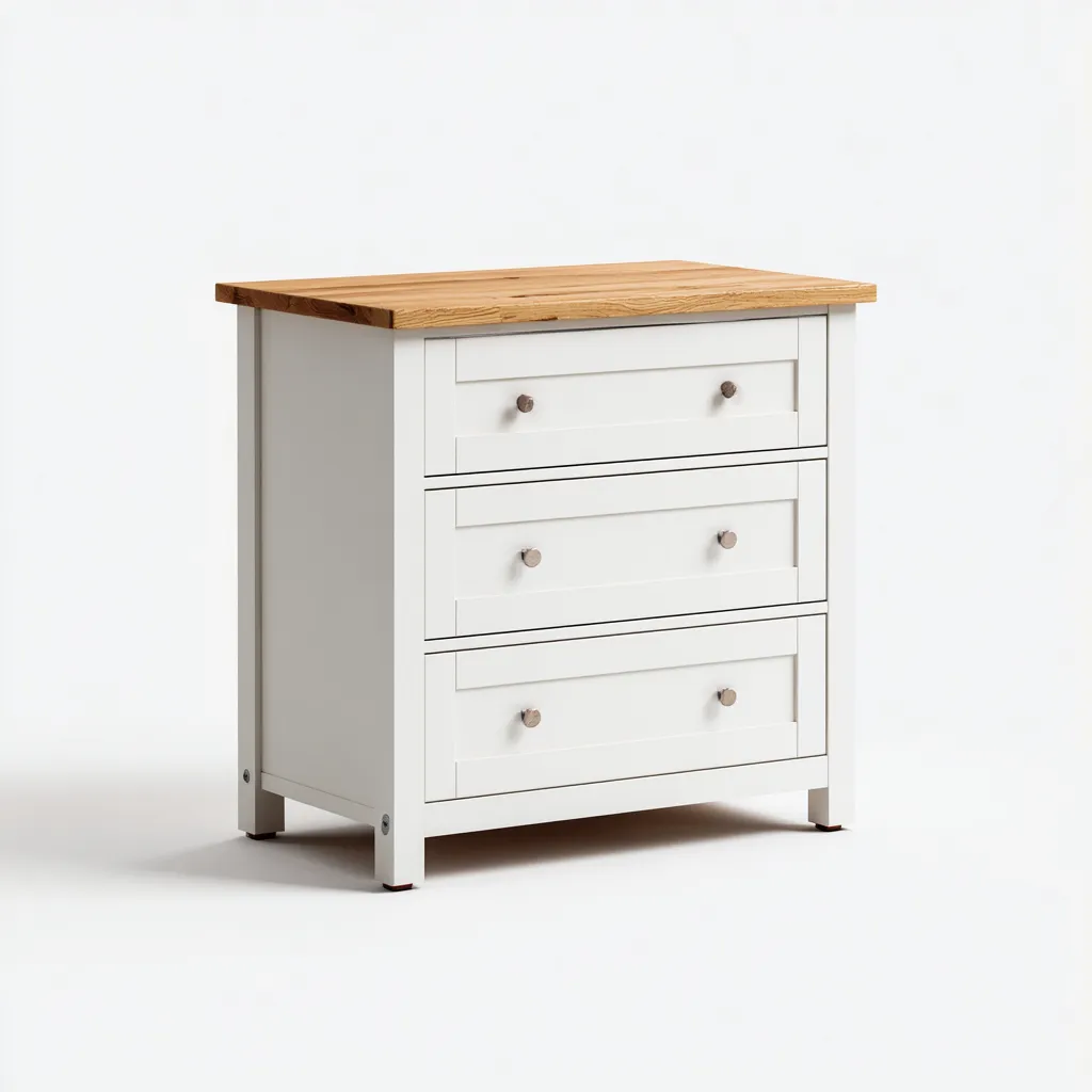 Schubladenschrank 80x40x85 cm - weiß und eichenfarben - moderner Stil mit 3 Schubladen