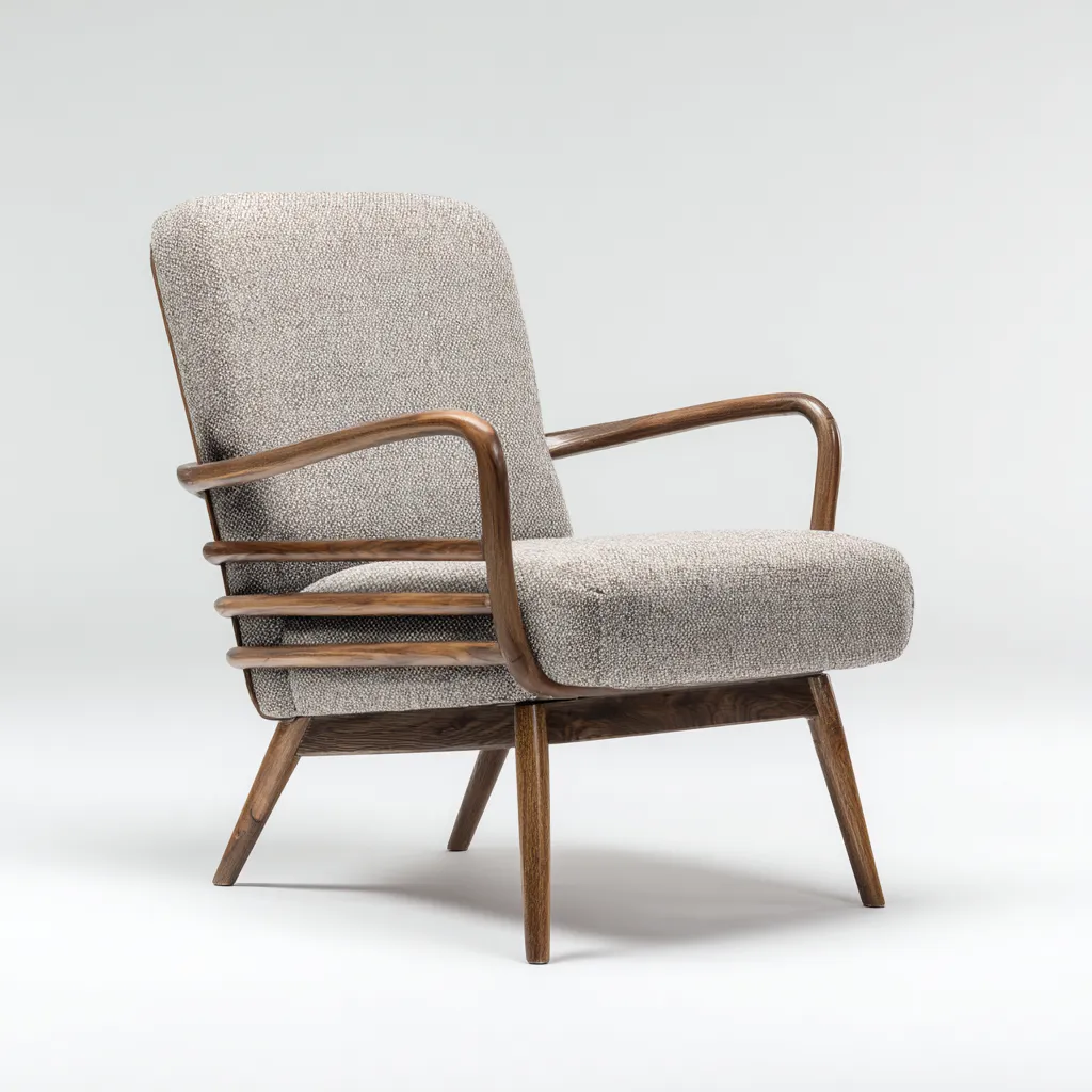 Sessel Leinenstoff 80x84x92 cm - hellgrau - moderner Retro Stil mit Massivholzrahmen