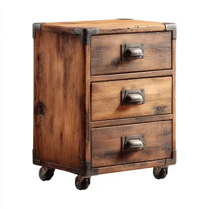 Aktenschrank aus Holz und Metall 45x50x75 cm - naturbraun - mit drei Schubladen und Rollen im industriellen Vintage-Design-Spaceova