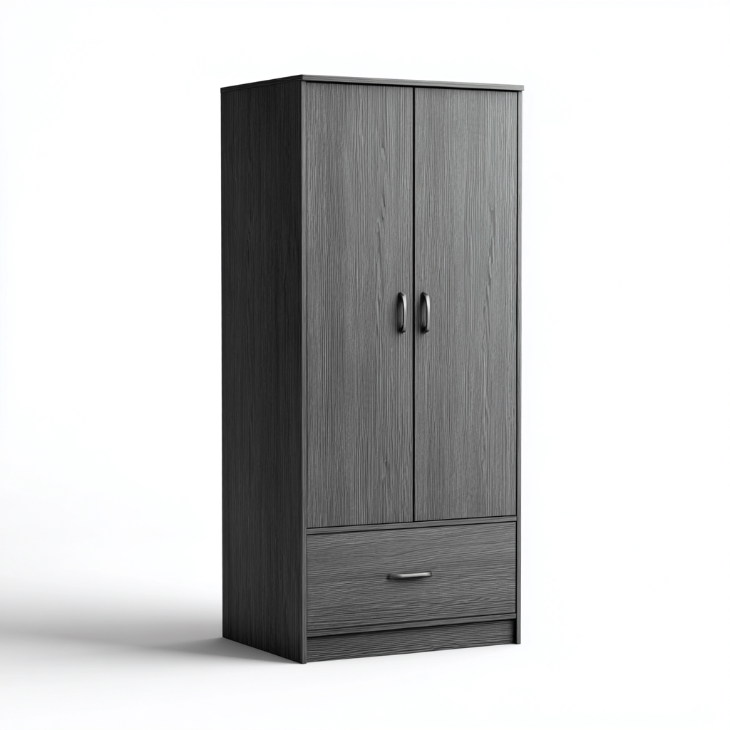 Kleiderschrank Holz 80x50x180 cm - grau - Modernes Design mit Doppeltüren und Schublade