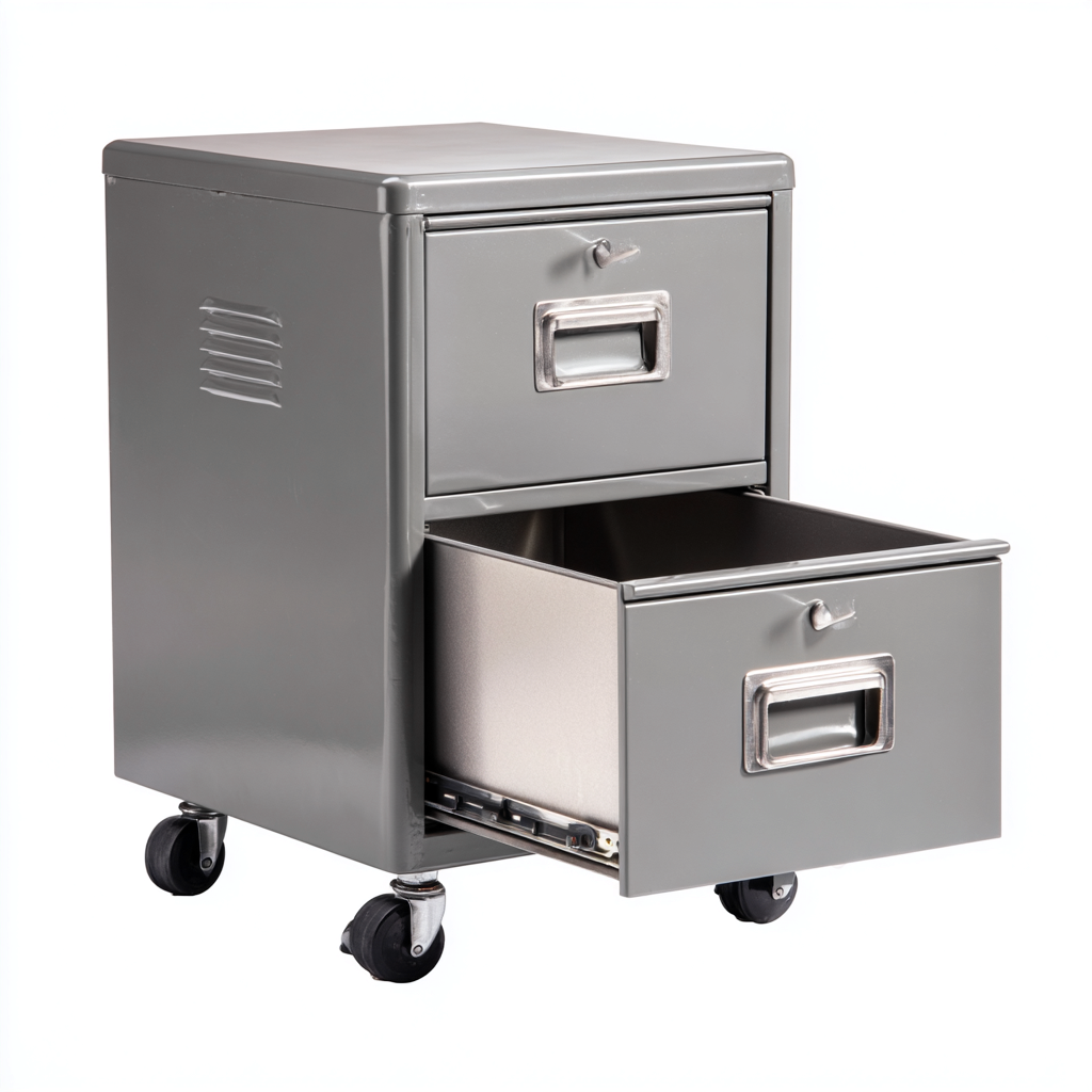 Aktenschrank aus Metall 40x50x65 cm - dunkelgrau - mit zwei Schubladen und Rollen im industriellen Design-Spaceova