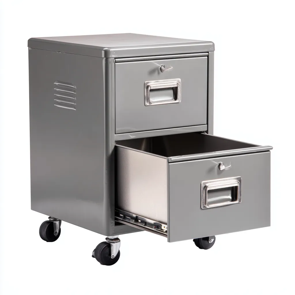 Aktenschrank aus Metall 40x50x65 cm - dunkelgrau - mit zwei Schubladen und Rollen im industriellen Design-Spaceova