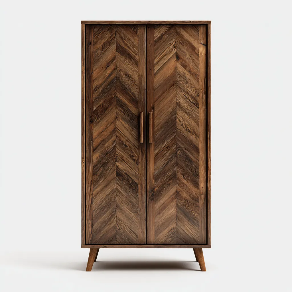 Kleiderschrank Massivholz 100x55x185 cm - dunkelbraun - skandinavisches Design mit Fischgrätenmuster-Spaceova