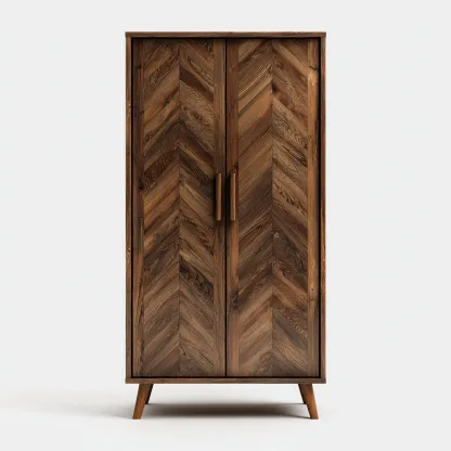 Kleiderschrank Massivholz 100x55x185 cm - dunkelbraun - skandinavisches Design mit Fischgrätenmuster-Spaceova