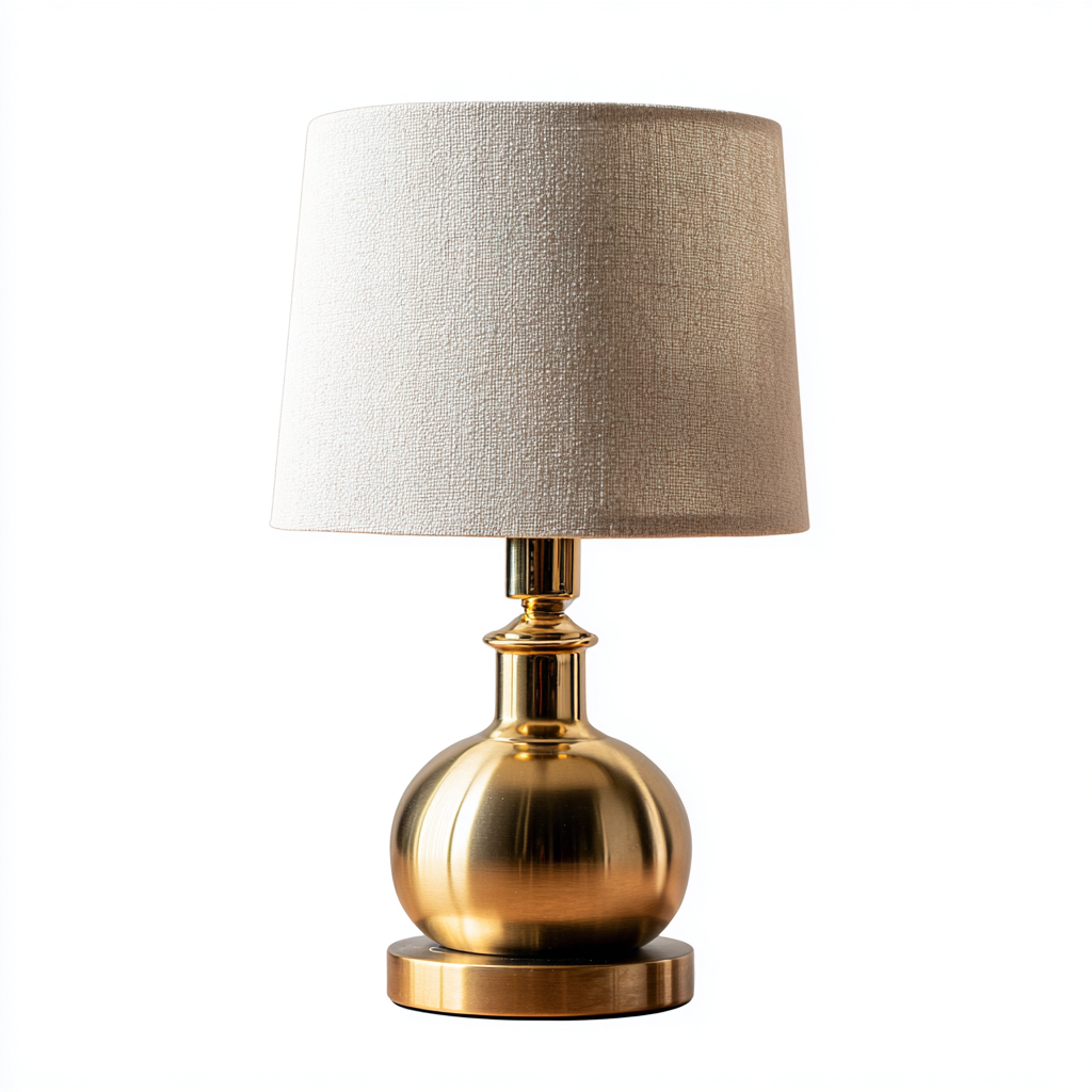 Tischlampe Metall/Textil 24x24x46 cm - gold/beige - mit rundem Sockel und Stoffschirm im modernen Stil-Spaceova