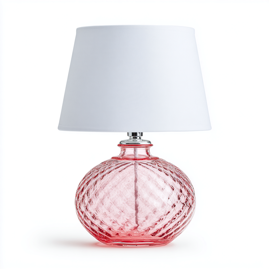Tischlampe Glas 48x28 cm Rosa/Weiß - Kugelform mit Stoffschirm - Für Wohnzimmer/Schlafzimmer - Modernes Design-Villaare