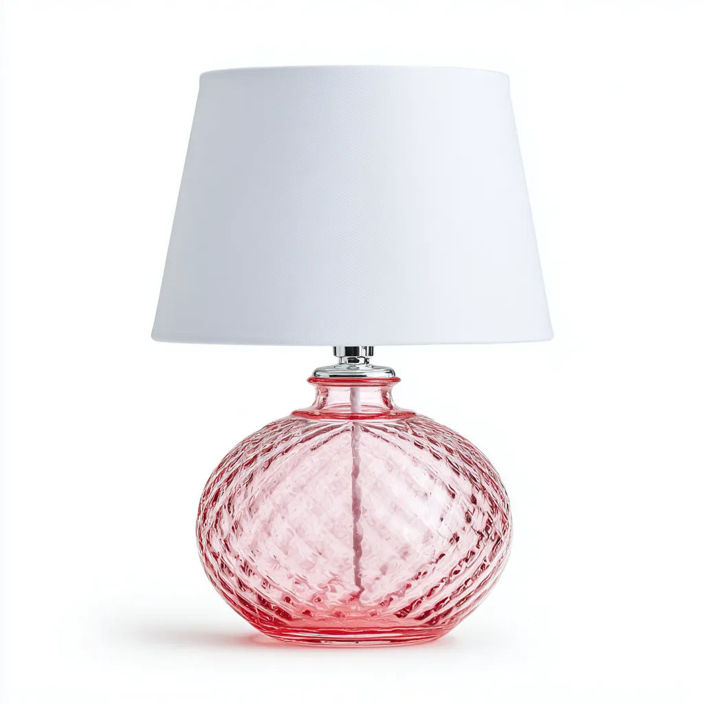 Tischlampe Glas 48x28 cm Rosa/Weiß - Kugelform mit Stoffschirm - Für Wohnzimmer/Schlafzimmer - Modernes Design-Villaare