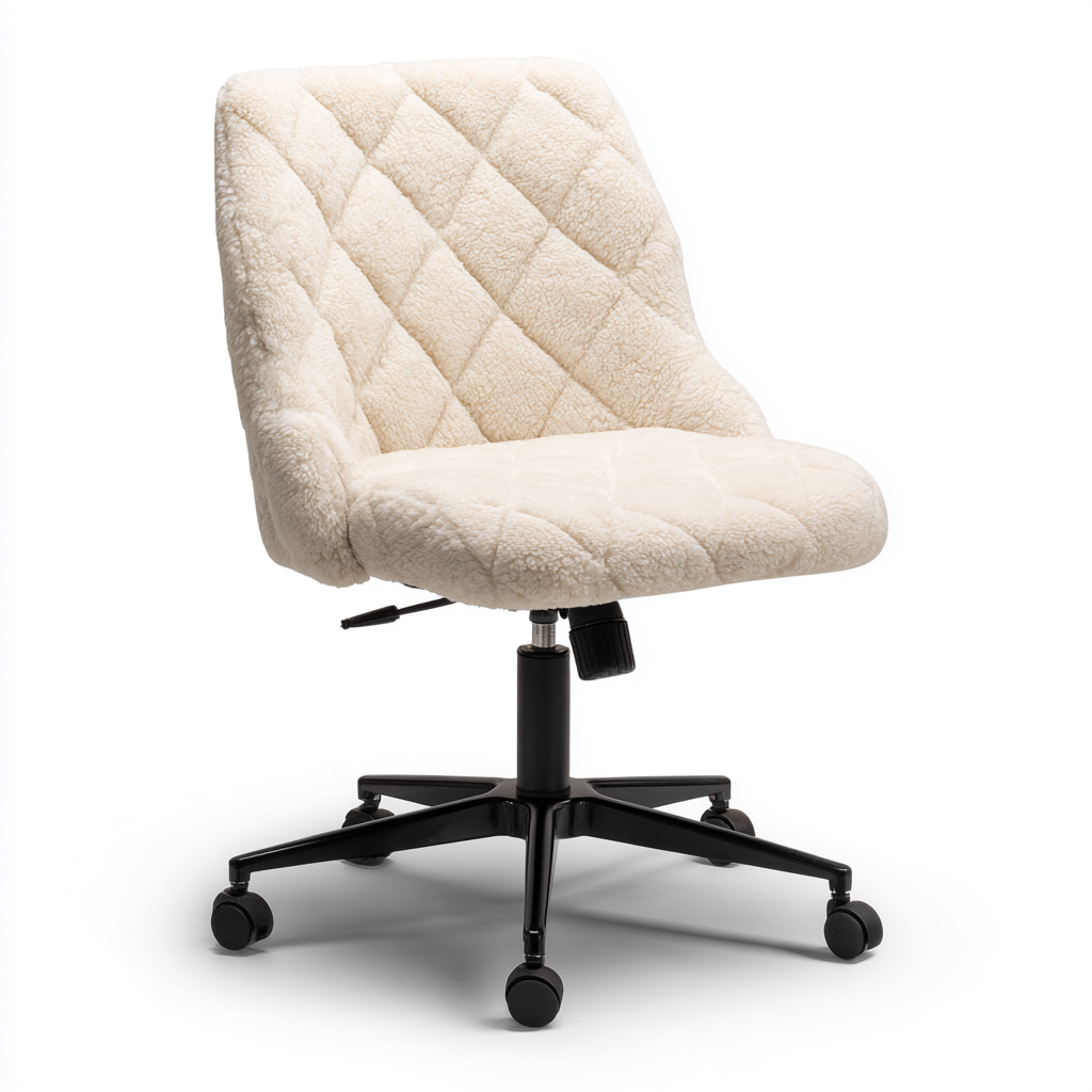 Bürostuhl Kunstfell 60x60x90 cm - Cremeweiß - Skandinavischer Stil für Homeoffice und Büro-Villaare