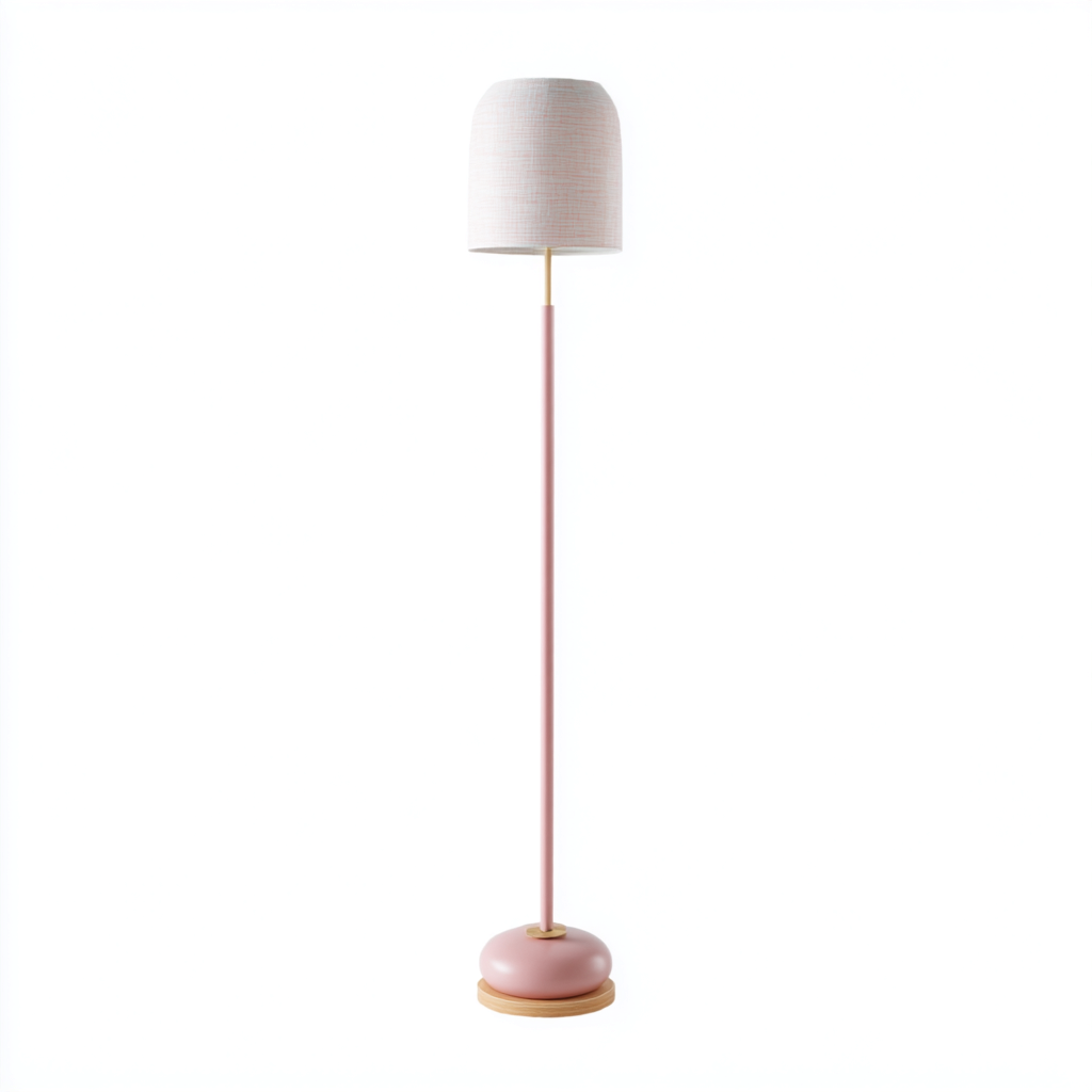 Stehlampe aus Metall und Holz 155x35 cm - rosa/weiß - skandinavisches Design - ideal für Wohnzimmerbeleuchtung-Villaare
