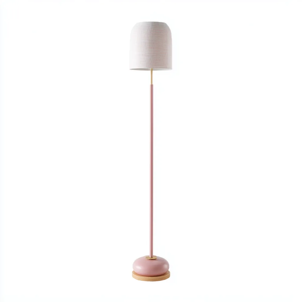 Stehlampe aus Metall und Holz 155x35 cm - rosa/weiß - skandinavisches Design - ideal für Wohnzimmerbeleuchtung-Villaare