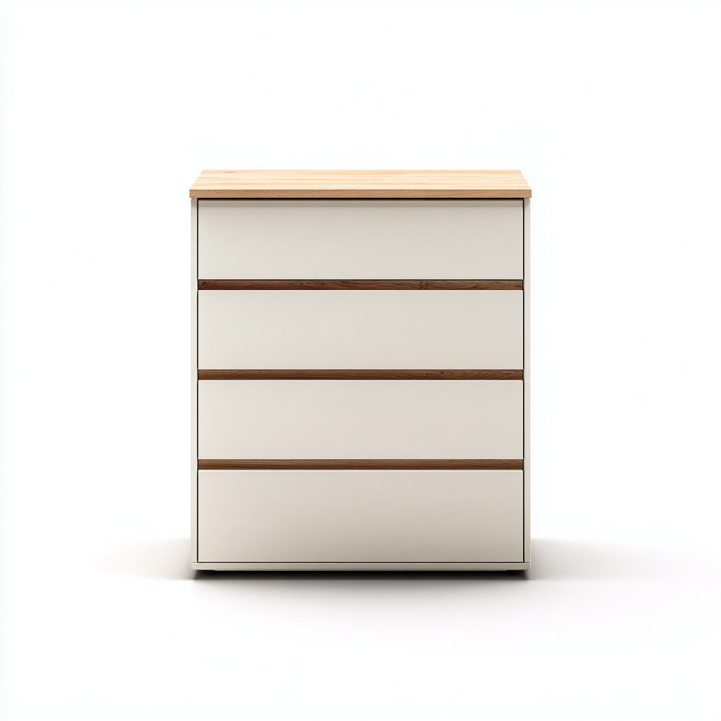 Aktenschrank Holz 90x45x85 cm - weiß/natur - modernes Design mit 4 Schubladen für Büro und Arbeitszimmer-Villaare