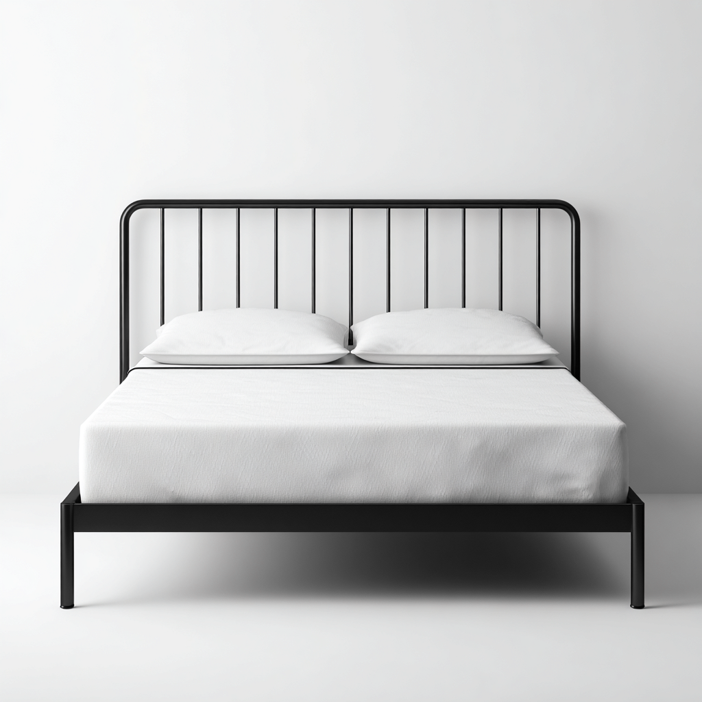 Doppelbett Metall 200x180x95 cm - schwarz - mit vertikalem Gitterkopfteil - industrieller Stil für Schlafzimmer-Villaare