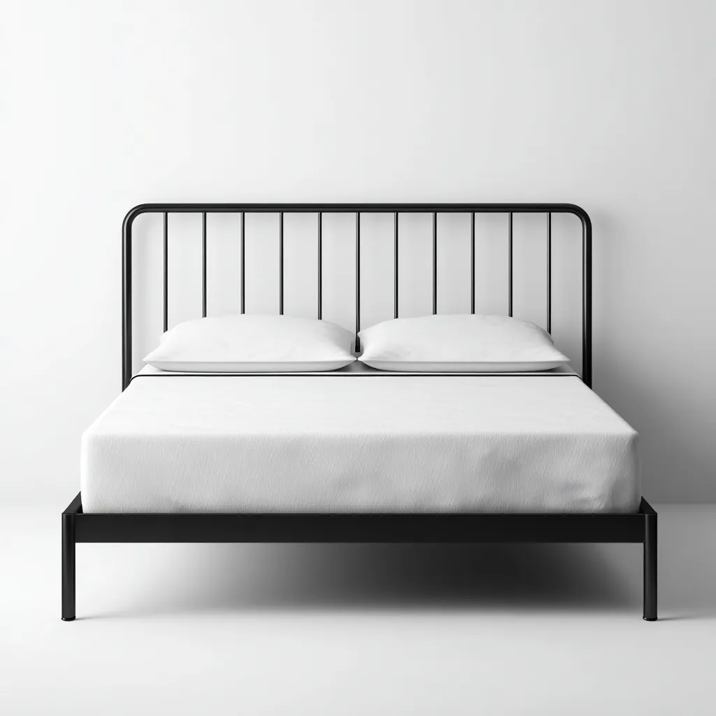 Doppelbett Metall 200x180x95 cm - schwarz - mit vertikalem Gitterkopfteil - industrieller Stil für Schlafzimmer-Villaare