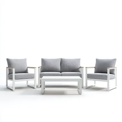 Gartensofa-Set Aluminium mit Stoffpolsterung 160x75x70 cm - Hellgrau - Klassisches Design für den Außenbereich-Villaare