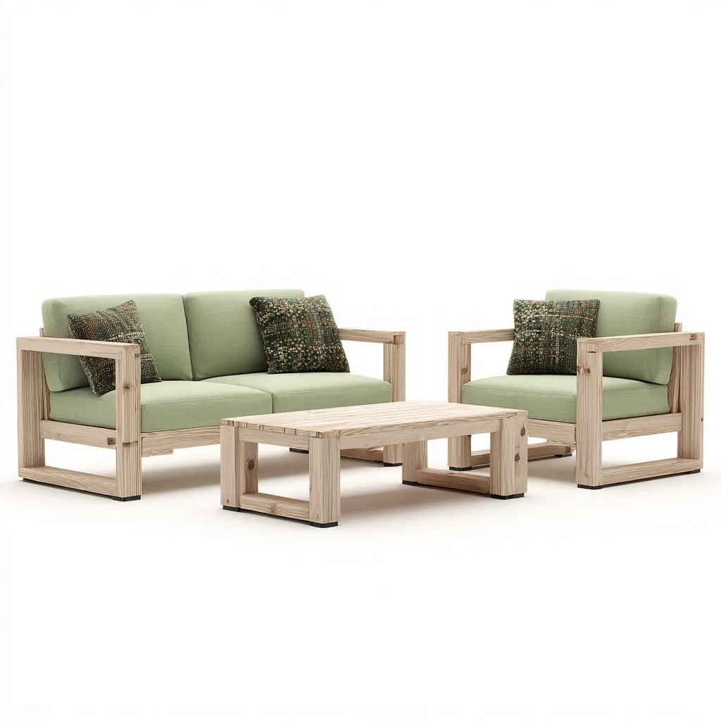 Gartensofa-Set Massivholz mit Stoffpolsterung 160x75x70 cm - Hellgrün - Natürliches Design für den Außenbereich-Villaare
