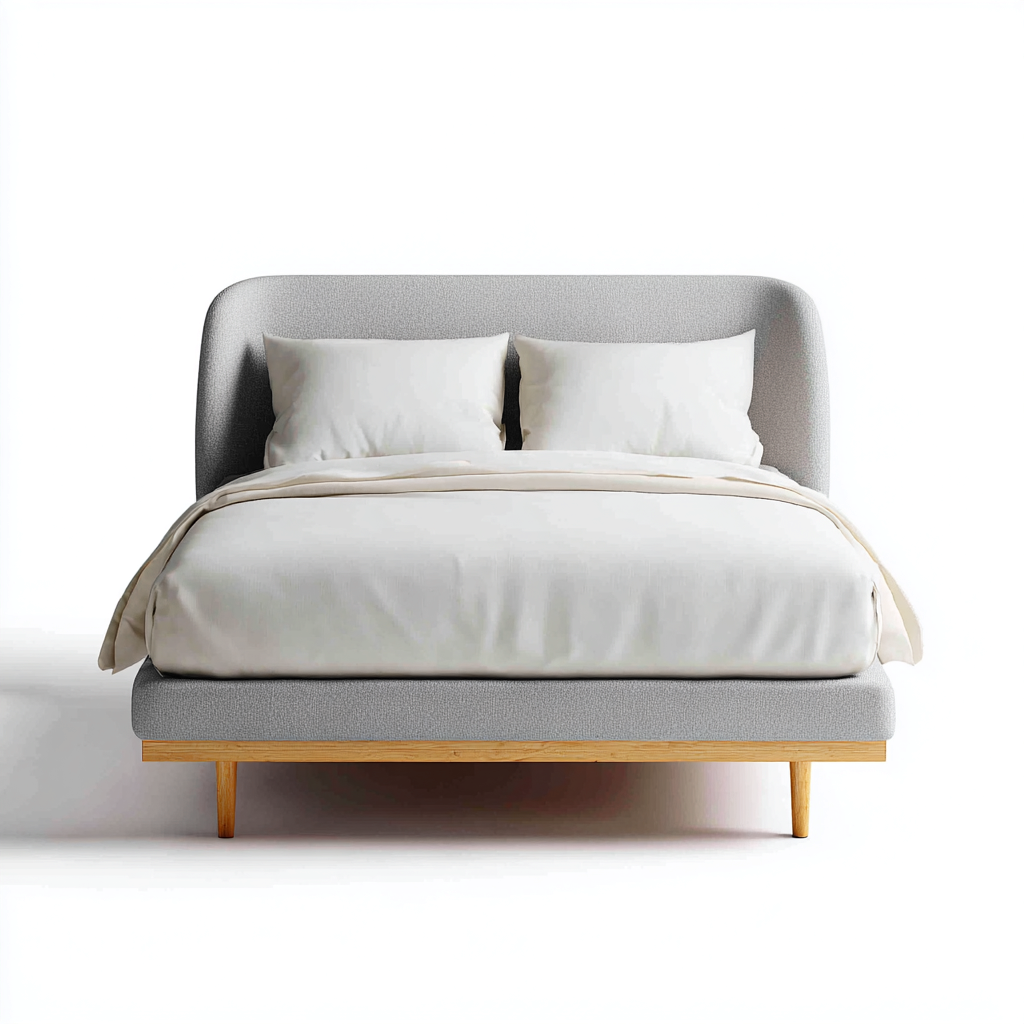 Doppelbett Holz/Textil 200x180x95 cm - hellgrau - mit gepolstertem Kopfteil im modernen Design für Schlafzimmer-Villaare