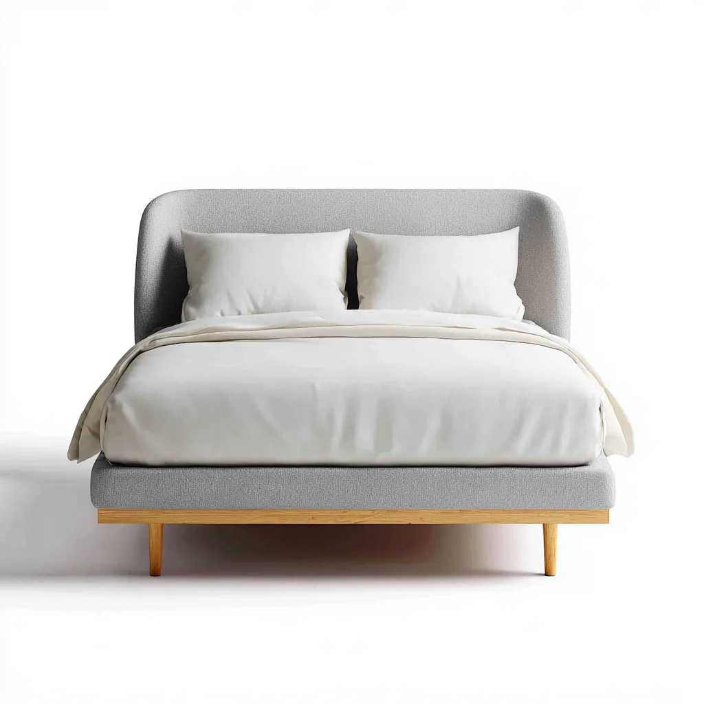 Doppelbett Holz/Textil 200x180x95 cm - hellgrau - mit gepolstertem Kopfteil im modernen Design für Schlafzimmer-Villaare