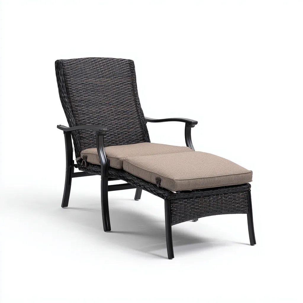 Gartenliege Polyrattan mit Stoffpolsterung 200x70x90 cm - Schwarz/Braun - Verstellbare Rückenlehne im klassischen Design für den Außenbereich-Villaare