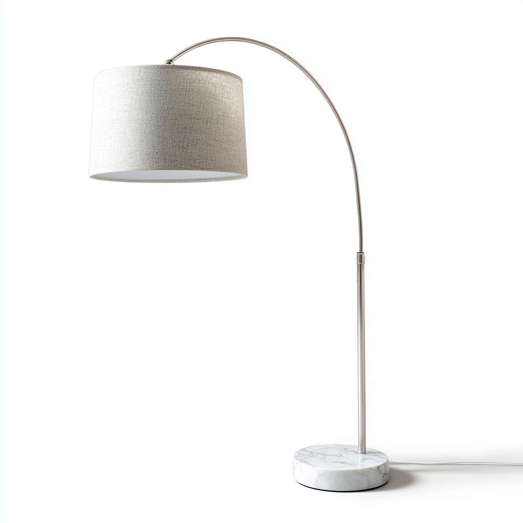 Stehlampe aus Metall und Marmor 160x35 cm - silber/grau/weiß - moderner Bogenstil mit Stoffschirm für Wohnzimmerbeleuchtung-Villaare