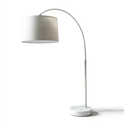 Stehlampe aus Metall und Marmor 160x35 cm - silber/grau/weiß - moderner Bogenstil mit Stoffschirm für Wohnzimmerbeleuchtung-Villaare