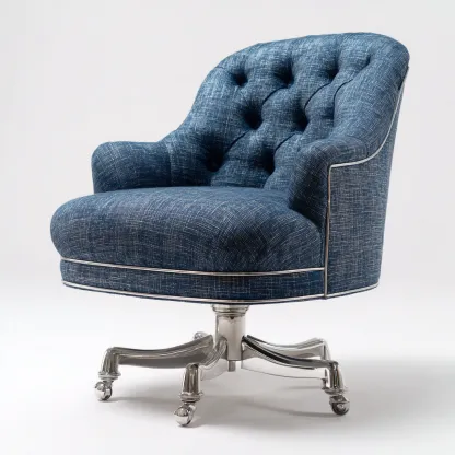 Bürostuhl Stoff/Metall 68x70x88 cm Dunkelblau - Mit Rollen - Klassischer Chesterfield-Drehstuhl für Büro oder Homeoffice-Villaare