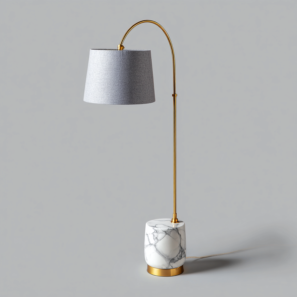 Stehlampe aus Metall und Marmor 155x35 cm - gold/grau/weiß - moderner Bogenstil mit Stoffschirm für Wohnzimmer und Leseecke-Villaare