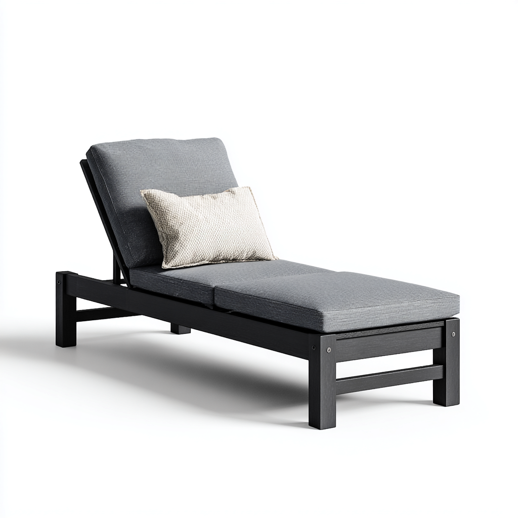 Gartenliege Holz mit Stoffpolsterung 195x65x85 cm - Schwarz/Grau - Verstellbare Rückenlehne im klassischen Design für den Außenbereich-Villaare