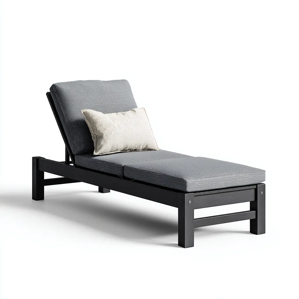 Gartenliege Holz mit Stoffpolsterung 195x65x85 cm - Schwarz/Grau - Verstellbare Rückenlehne im klassischen Design für den Außenbereich-Villaare