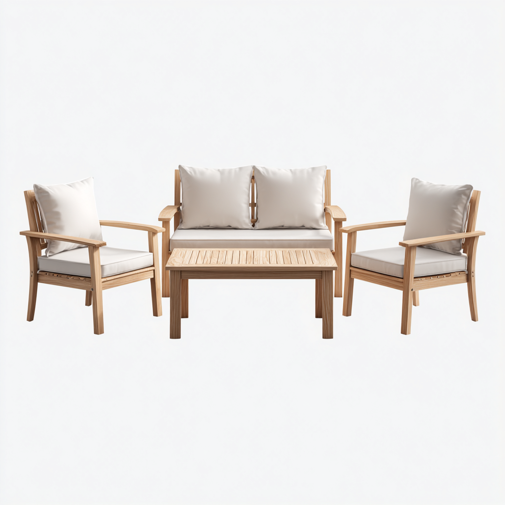 Gartensofa-Set Massivholz mit Stoffpolsterung 160x75x70 cm - Cremeweiß - Natürliches Design für den Außenbereich-Villaare