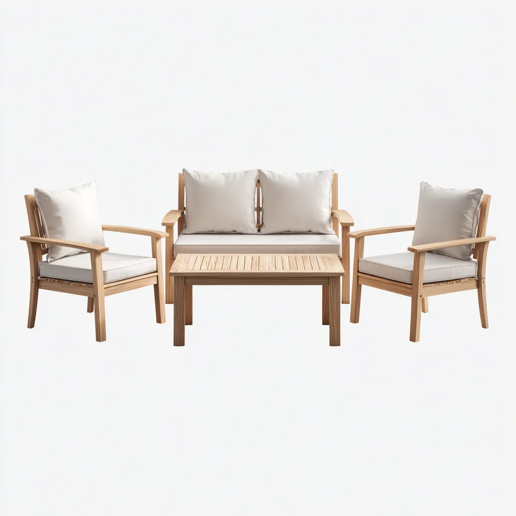 Gartensofa-Set Massivholz mit Stoffpolsterung 160x75x70 cm - Cremeweiß - Natürliches Design für den Außenbereich-Villaare