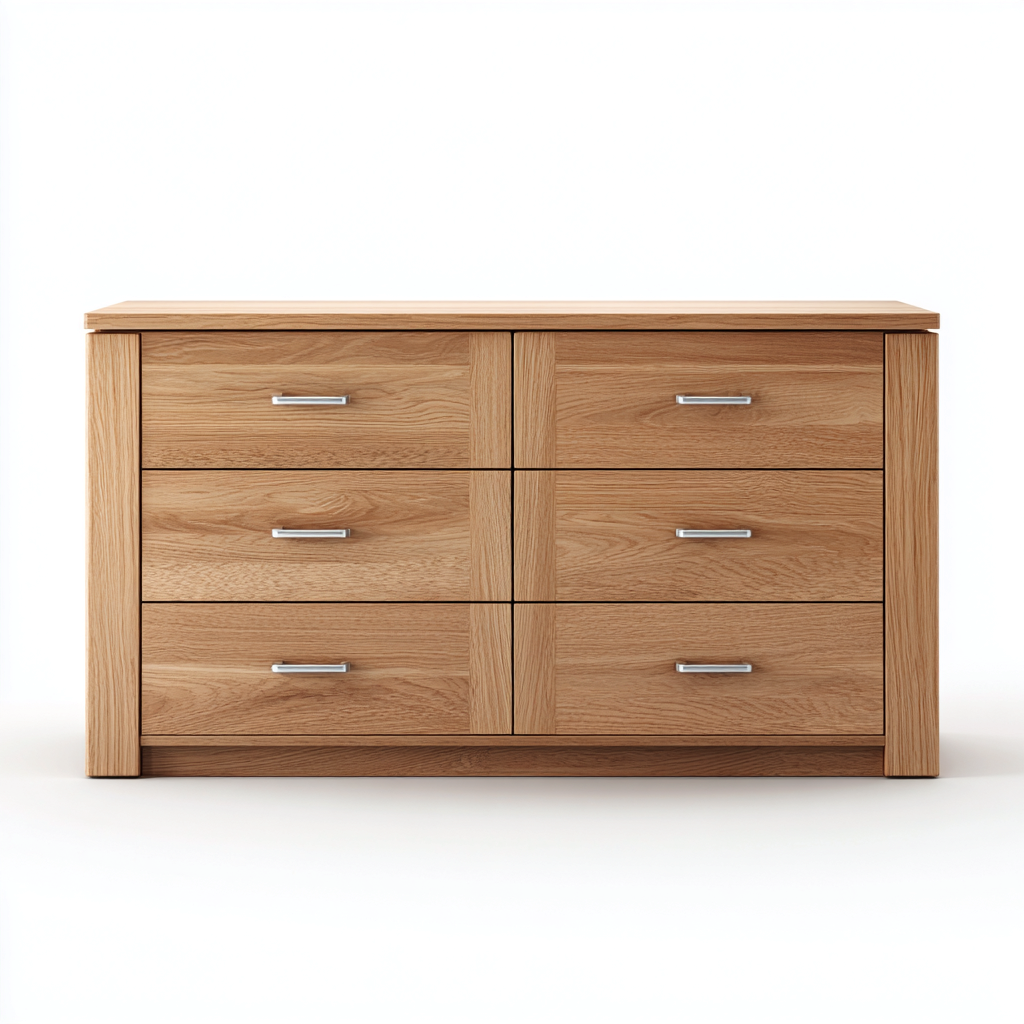 Aktenschrank Massivholz 120x40x80 cm - eichefarben - modernes Design mit 6 Schubladen für Büro und Arbeitszimmer-Villaare