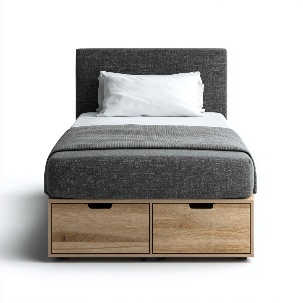 Einzelbett Stoff 200x90x100 cm - Grau/Natur - Modernes Design mit Stauraum für Schlafzimmer