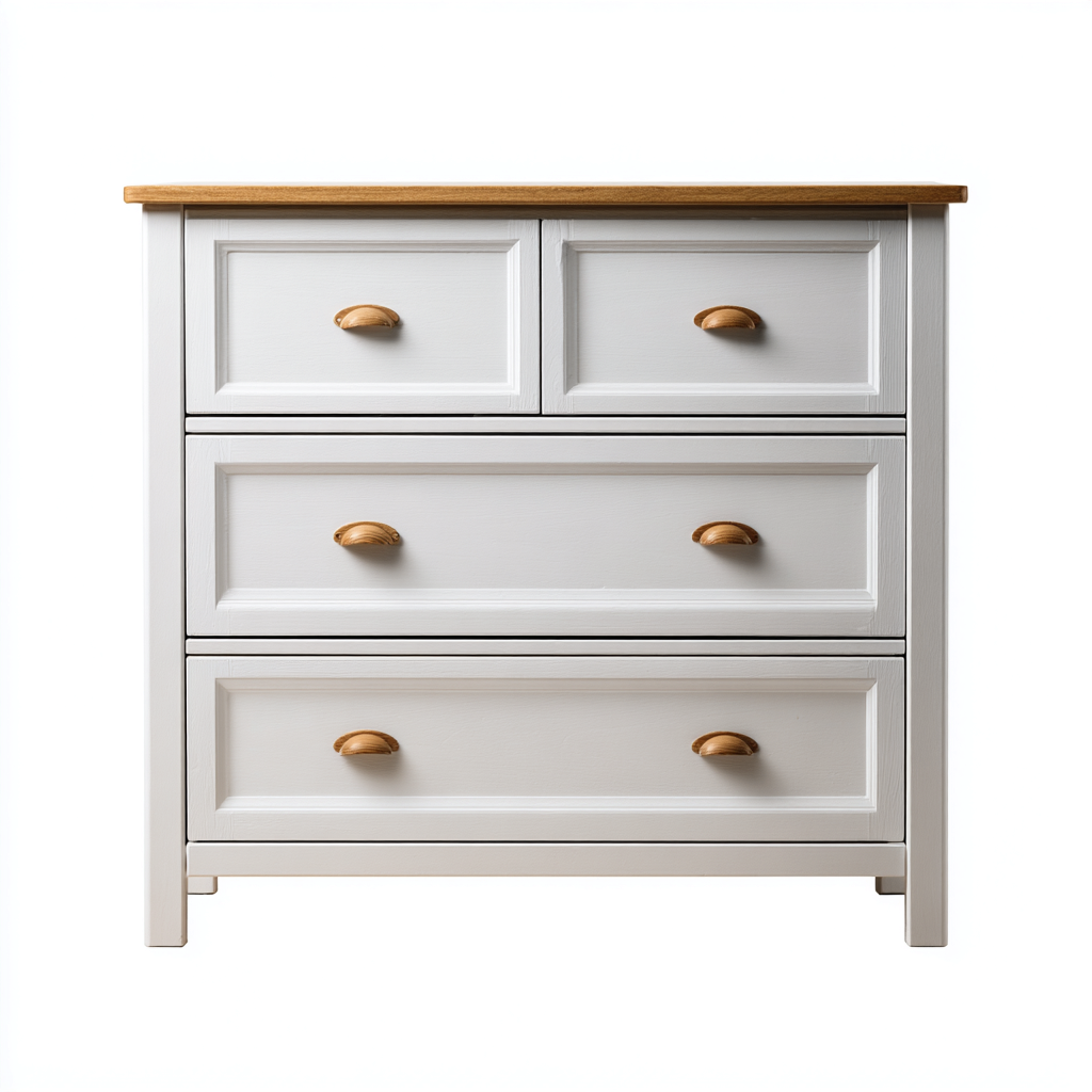 Aktenschrank Holz 85x40x90 cm - weiß/natur - klassisches Design mit 4 Schubladen für Büro und Arbeitszimmer-Villaare