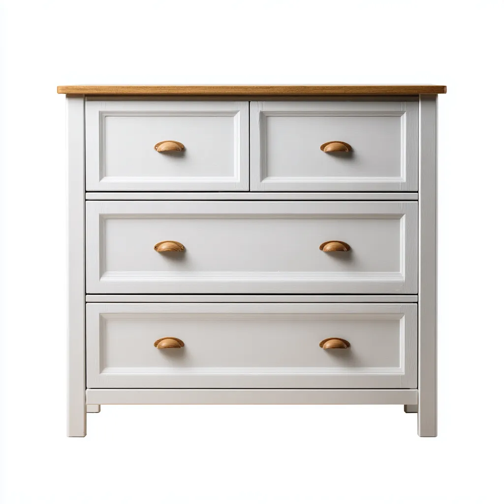 Aktenschrank Holz 85x40x90 cm - weiß/natur - klassisches Design mit 4 Schubladen für Büro und Arbeitszimmer-Villaare
