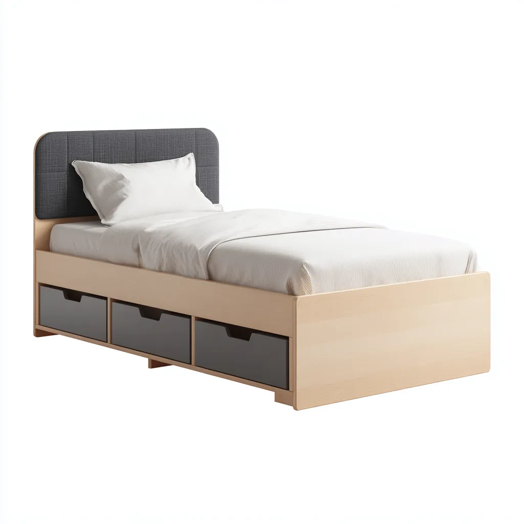 Einzelbett Holz 200x90x100 cm - Grau/Natur - Modernes Design mit Stauraum für Schlafzimmer