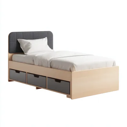 Einzelbett Holz 200x90x100 cm - Grau/Natur - Modernes Design mit Stauraum für Schlafzimmer