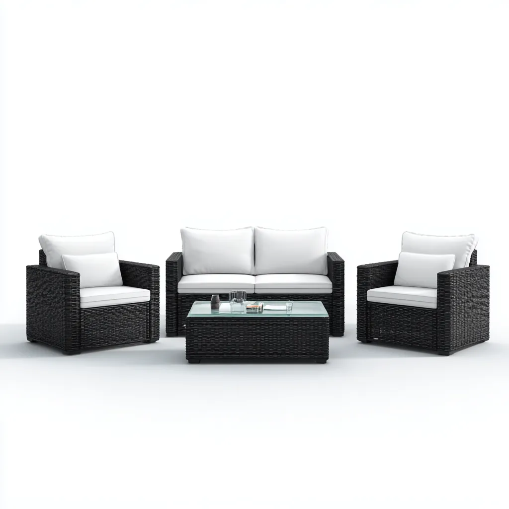 Gartensofa-Set Polyrattan mit Stoffpolsterung 160x75x70 cm - Schwarz/Weiß - Modernes Design für den Außenbereich-Villaare