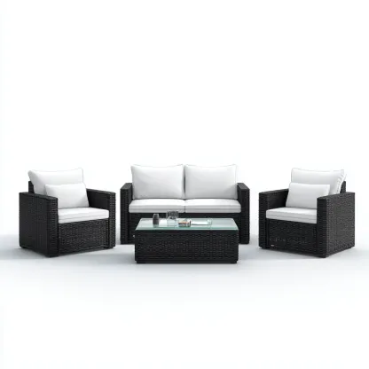 Gartensofa-Set Polyrattan mit Stoffpolsterung 160x75x70 cm - Schwarz/Weiß - Modernes Design für den Außenbereich-Villaare