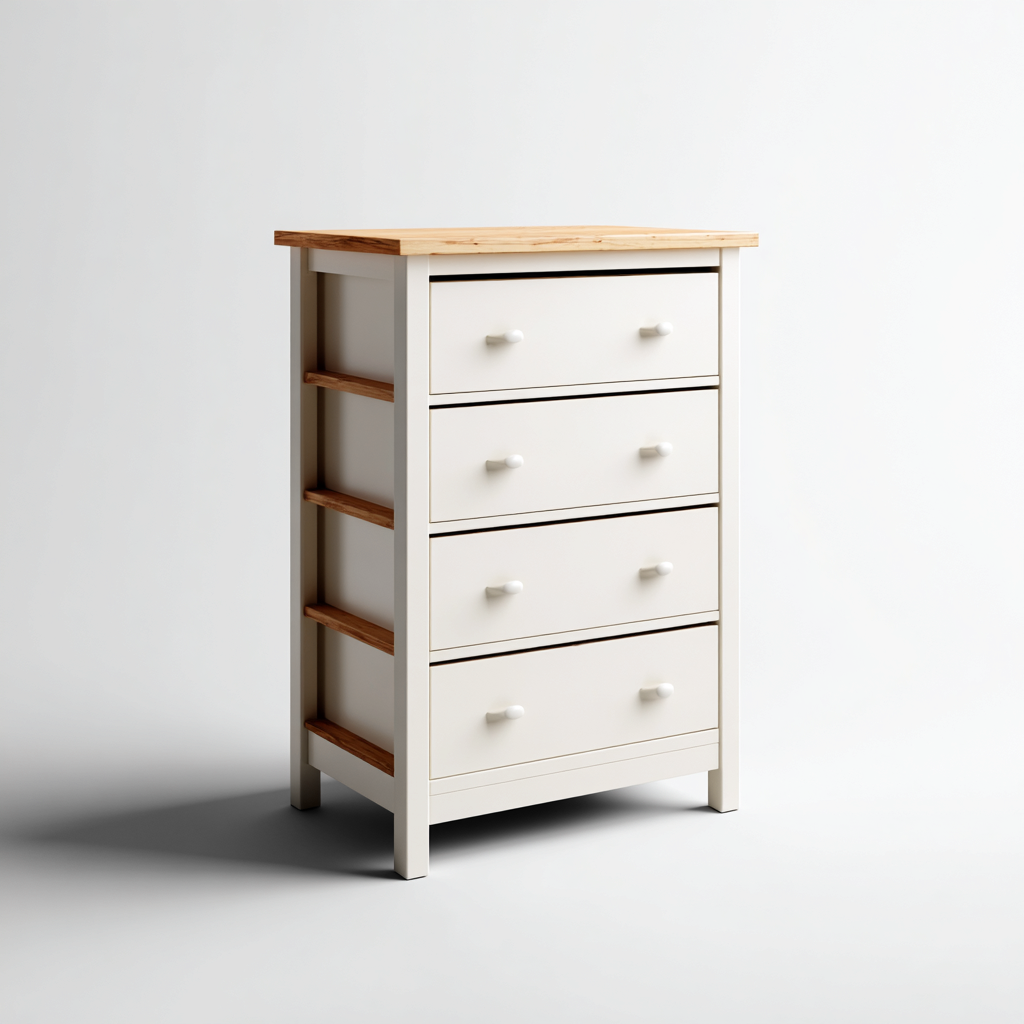 Aktenschrank Holz 80x40x100 cm - weiß/natur - skandinavisches Design mit 4 Schubladen für Büro und Arbeitszimmer-Villaare