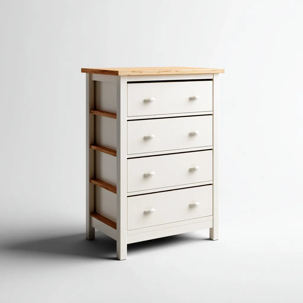 Aktenschrank Holz 80x40x100 cm - weiß/natur - skandinavisches Design mit 4 Schubladen für Büro und Arbeitszimmer-Villaare