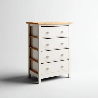 Aktenschrank Holz 80x40x100 cm - weiß/natur - skandinavisches Design mit 4 Schubladen für Büro und Arbeitszimmer-Villaare