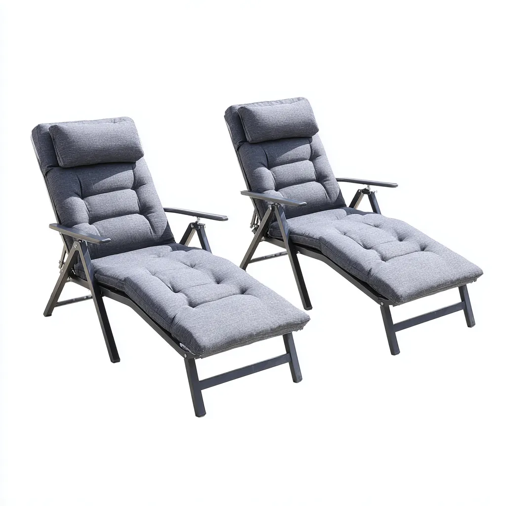 Gartenliege-Set Metall mit Stoffpolsterung 190x65x95 cm - Grau - Verstellbare Rückenlehne im klassischen Design für den Außenbereich-Villaare